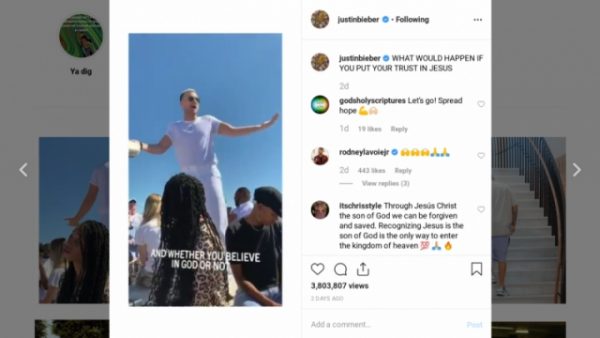 Bieber asked his 117M followers to put their trust in Jesus