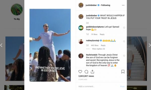 Bieber asked his 117M followers to put their trust in Jesus