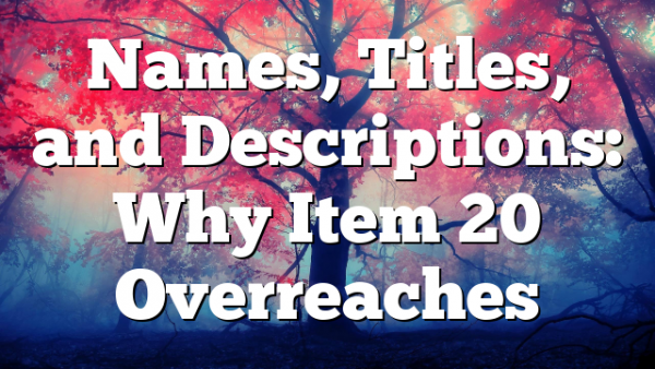 Names, Titles, and Descriptions: Why Item 20 Overreaches