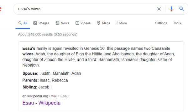 Who were Esau’s wives?