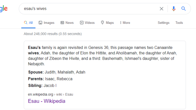 Who were Esau’s wives?