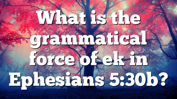 What is the grammatical force of ek in Ephesians 5:30b?