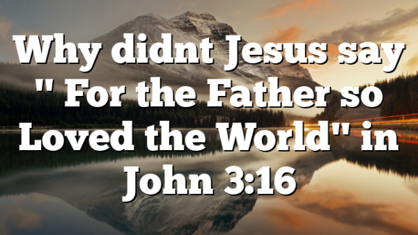 Why didnt Jesus say " For the Father so Loved the World" in John 3:16
