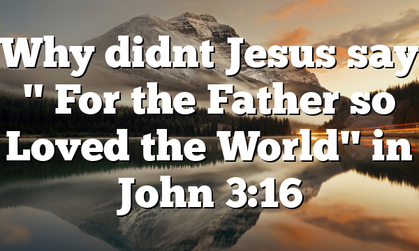 Why didnt Jesus say " For the Father so Loved the World" in John 3:16