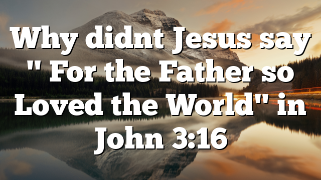 Why didnt Jesus say " For the Father so Loved the World" in John 3:16