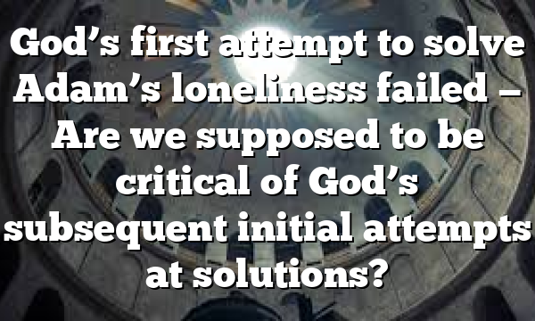 God’s first attempt to solve Adam’s loneliness failed — Are we supposed to be critical of God’s subsequent initial attempts at solutions?