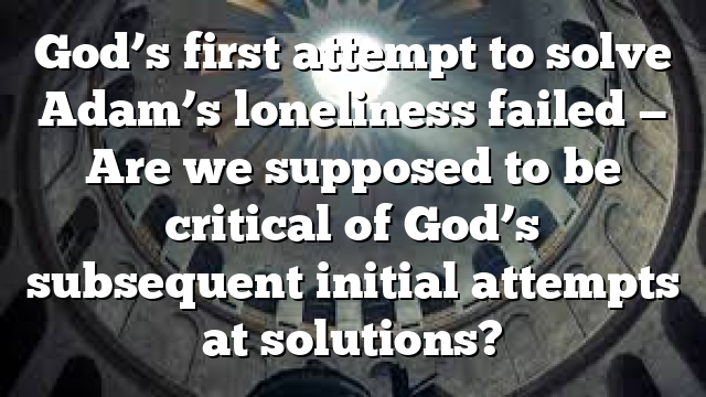 God’s first attempt to solve Adam’s loneliness failed — Are we supposed to be critical of God’s subsequent initial attempts at solutions?