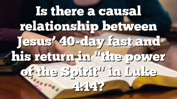 Is there a causal relationship between Jesus’ 40-day fast and his return in "the power of the Spirit" in Luke 4:14?