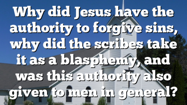 Why did Jesus have the authority to forgive sins, why did the scribes take it as a blasphemy, and was this authority also given to men in general?